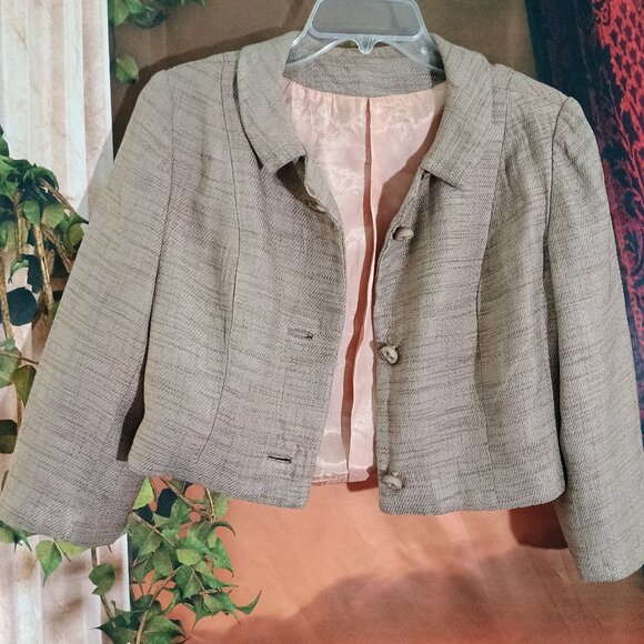 EUC: Vintage 1960s Two-Piece Dress & Jacket Set Sze 6-8 Beige Textured Weave 💛 - Picture 5 of 11